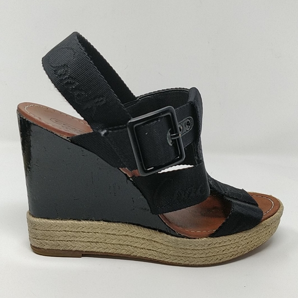 Coach Black Maryanne Logo Platform Sandal Size 7.5 - Picture 2 of 8